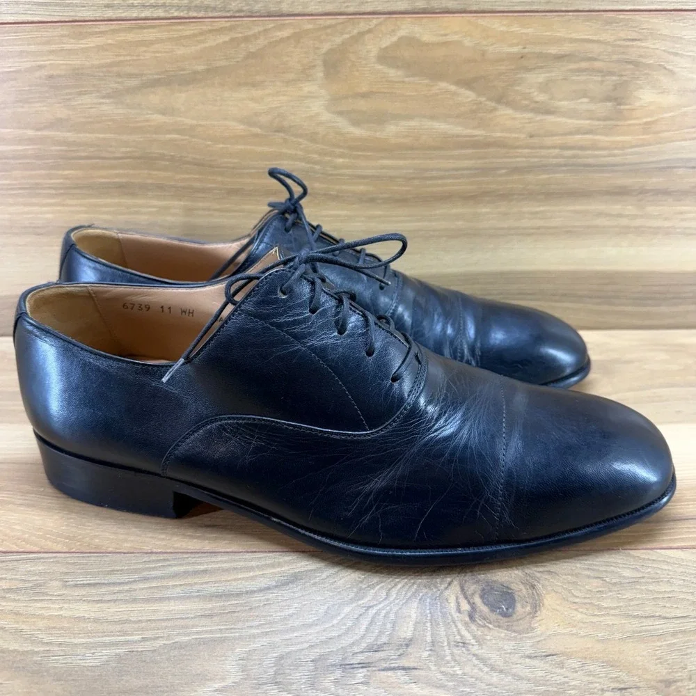 Magnanni Plain Toe Mens 11 Wide Black Leather Formal Business Dress Oxfords